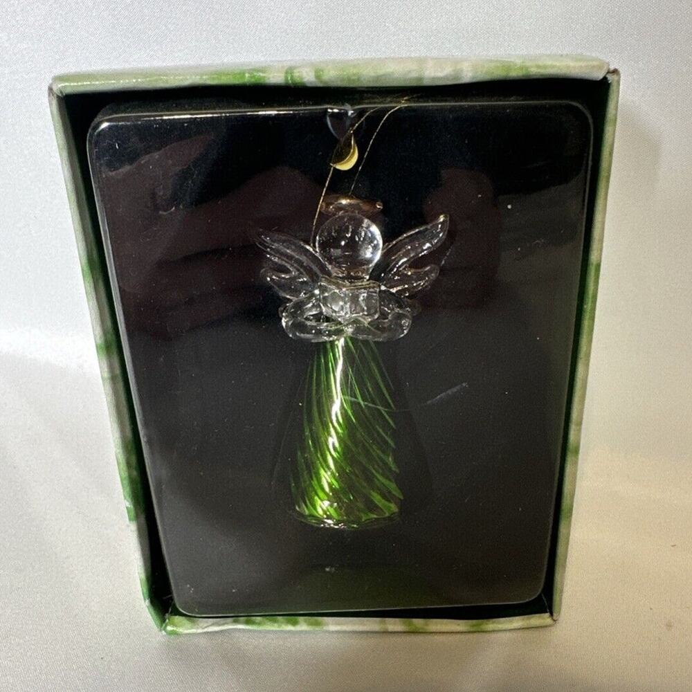 STRADIVO Hand Blown Crafted Green Metallic Glass Christmas Angel Ornament